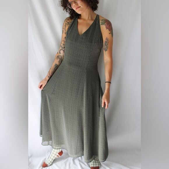 Ann Taylor Dresses & Skirts - Vintage Ann Taylor Maxi Dress Womens 14 Sheer Layered Polka Dot Black formal